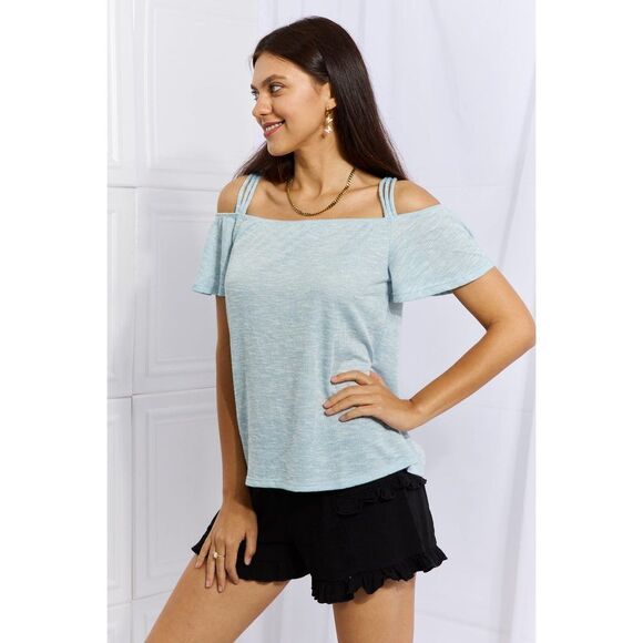 Culture Code On The Move Full Size Off The Shoulder Flare Sleeve Top In Ice Blue - Picture 7 of 10